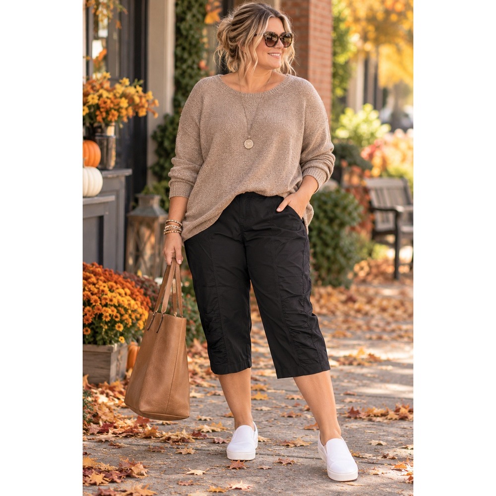 Wearables Core Black Capri Pants 2X Ruched Pull On Stretch Lagenlook NWT